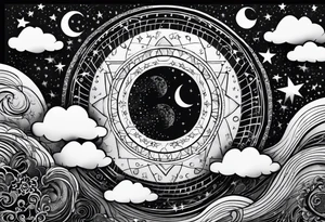 Moon phases stars clouds tattoo idea