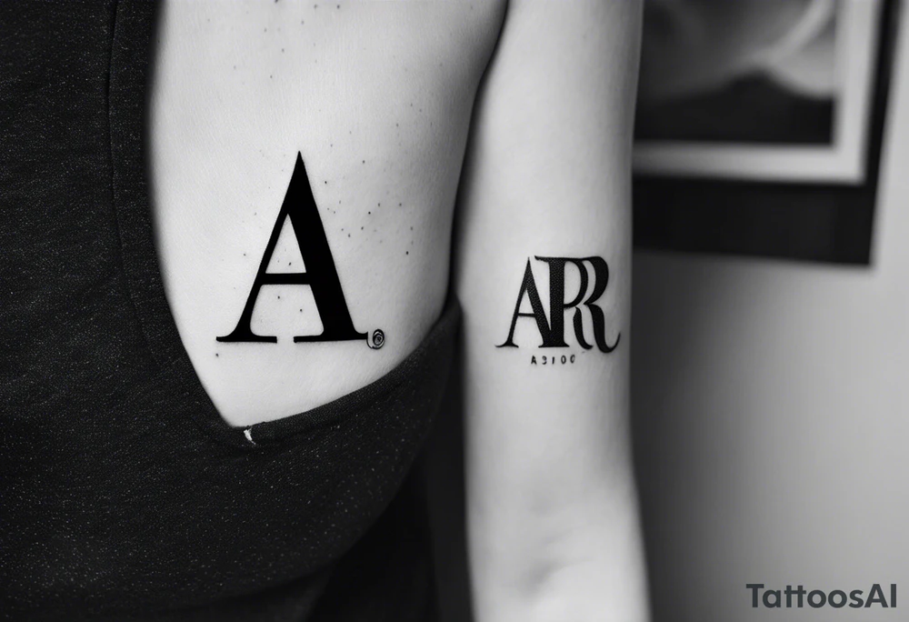 The letters AR together with the words always ready going down the side of the letters tattoo idea