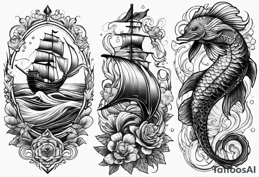 matching 2 separate tattoos . Water related. Marine life tattoo idea