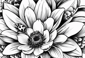 flower on ear with lady bugs on the flower tattoo idea