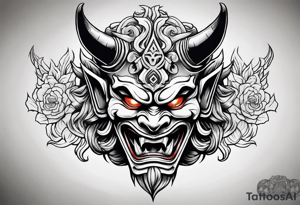 A Oni mask for protection against Evil tattoo idea