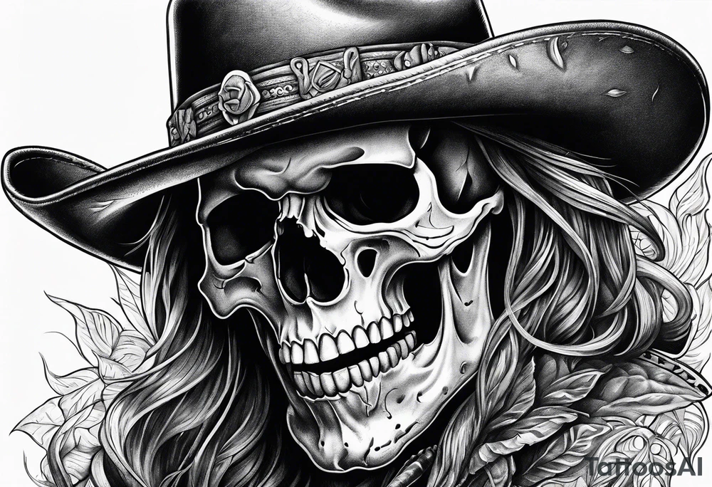 Screaming skull with cowboy hat tattoo idea