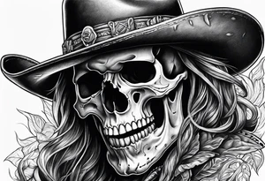 Screaming skull with cowboy hat tattoo idea