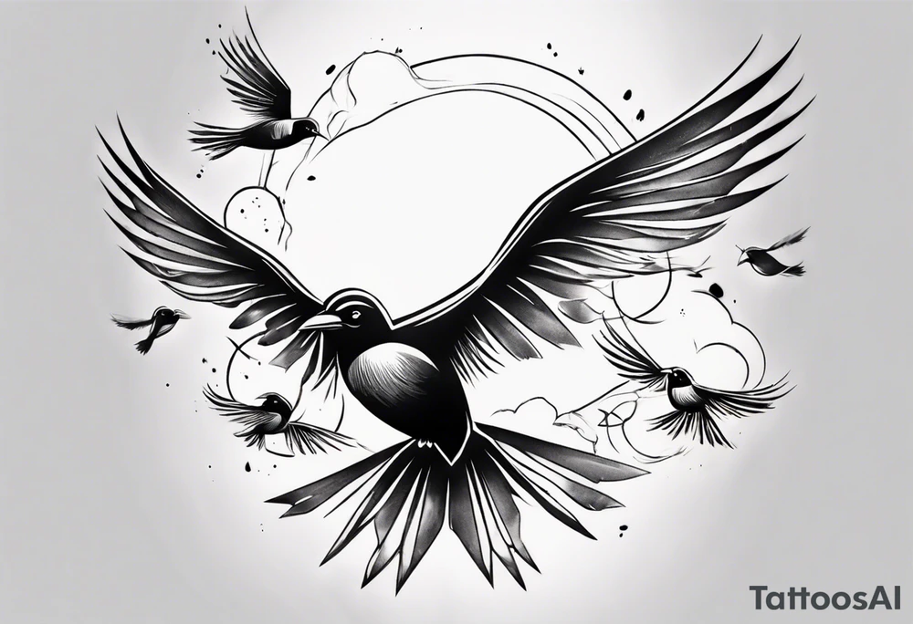 shoulder tattoo with light rays with birds flying free among the clouds, round shape, with gradient ends tattoo idea shoulder tattoo with light rays with birds flying free among the clouds, round shape, with gradient ends tattoo idea