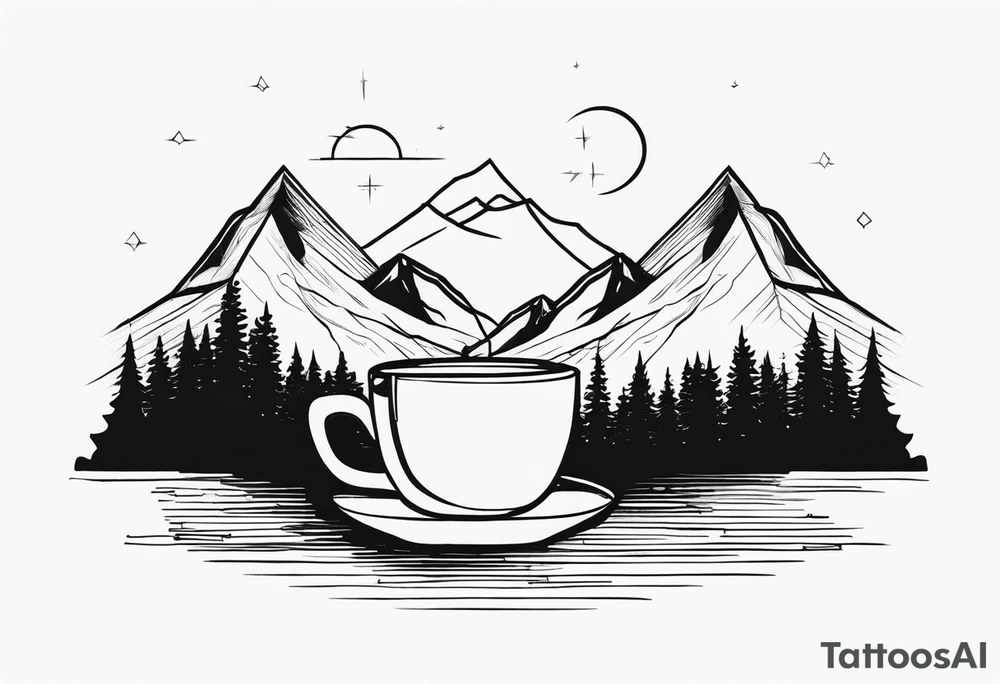 mountains and coffee at night tattoo idea