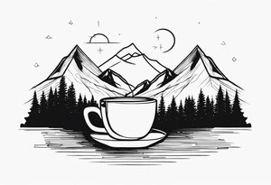 mountains and coffee at night tattoo idea