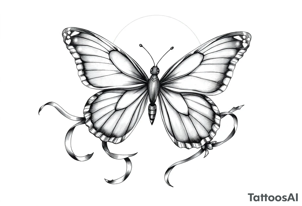 ethereal butterfly with flowing silk ribbons in moonlight tattoo idea