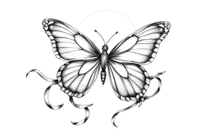 ethereal butterfly with flowing silk ribbons in moonlight tattoo idea