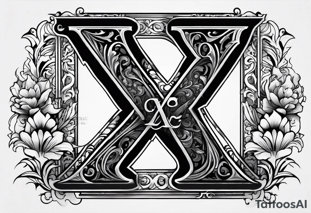 I need to design a tattoo that highlights and incorporates the letters X and I. The font should lean towards a dark or gothic style. tattoo idea