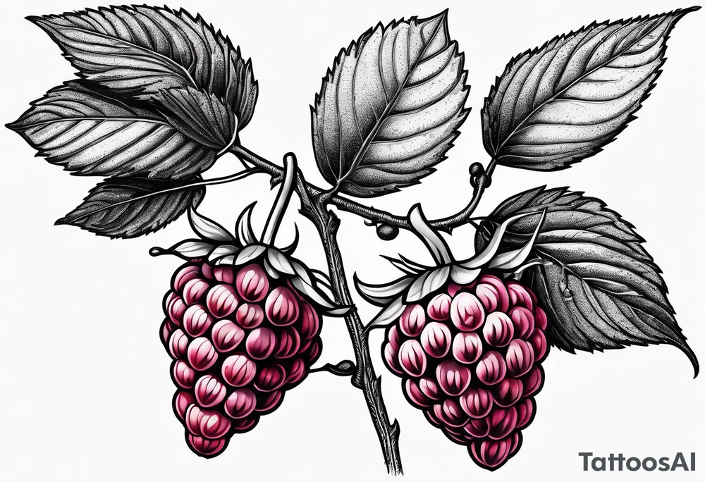 a single long raspberry branch that is growing downwards and skinny in width tattoo idea
