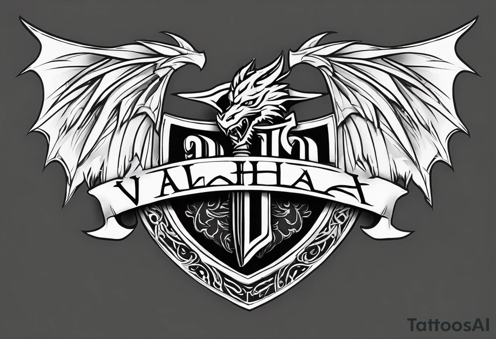 Valhalla sword shield dragon axe valkyrie tattoo idea