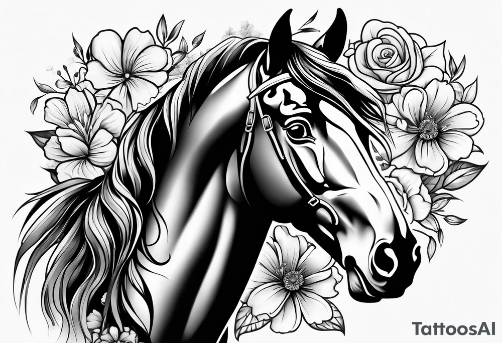friesian with flowers tattoo idea
