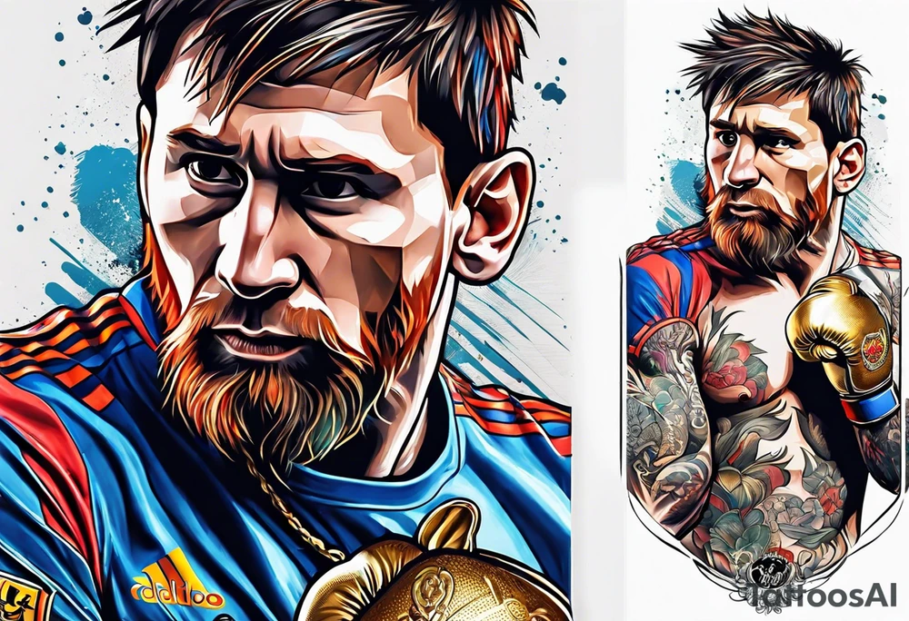 messi boxing against monkey tattoo idea