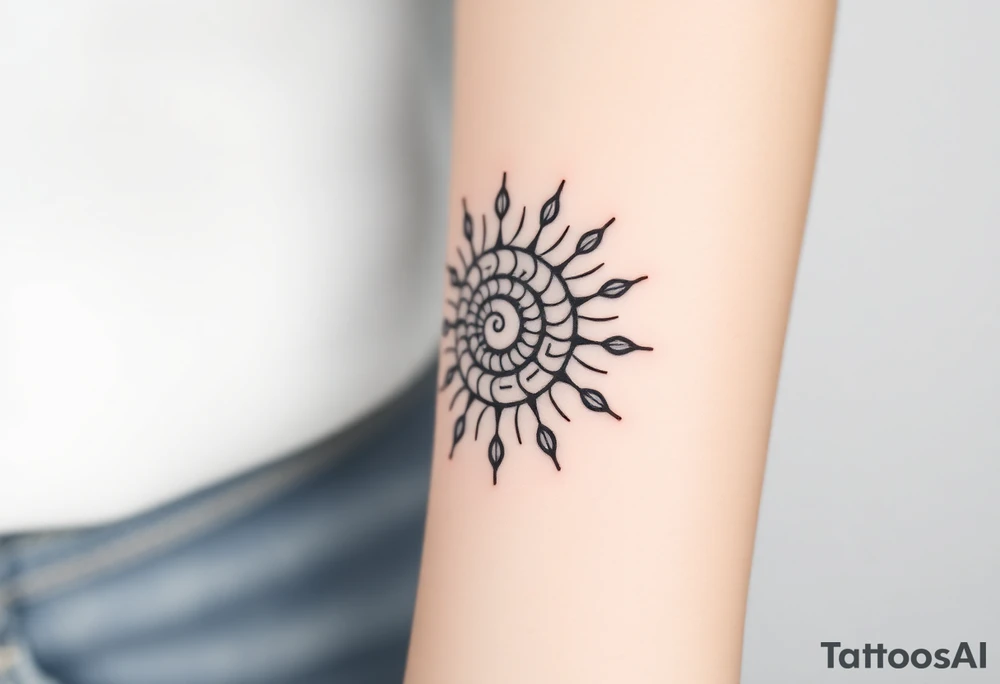 Fibonacci spiral shell sun tattoo idea