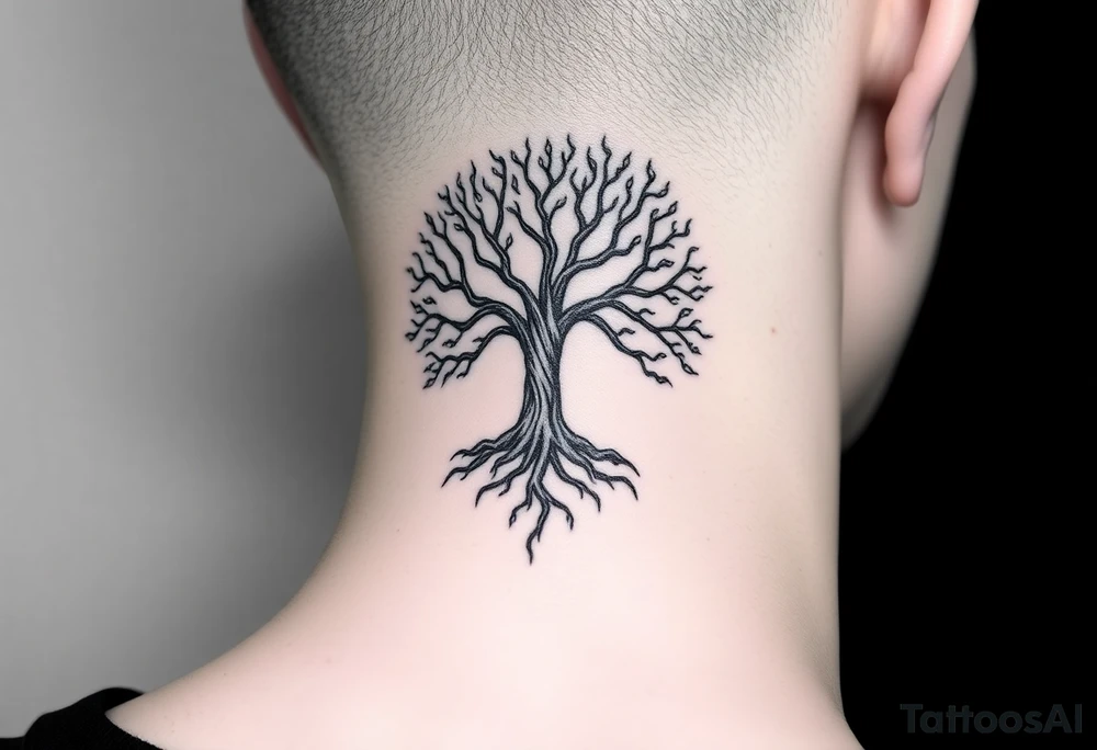 mystical tree of life with cosmic roots and celestial branches tattoo idea