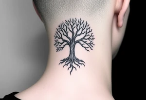 mystical tree of life with cosmic roots and celestial branches tattoo idea