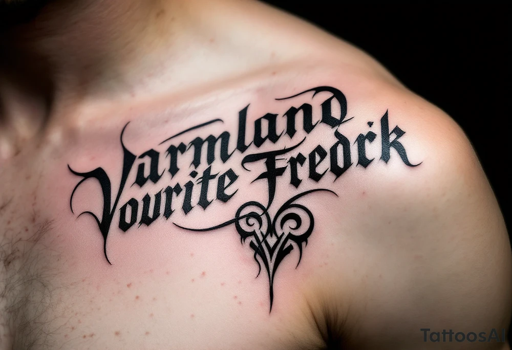 A combination of the words Värmland Cowrite Fredrik, enclosed by a heart tattoo idea