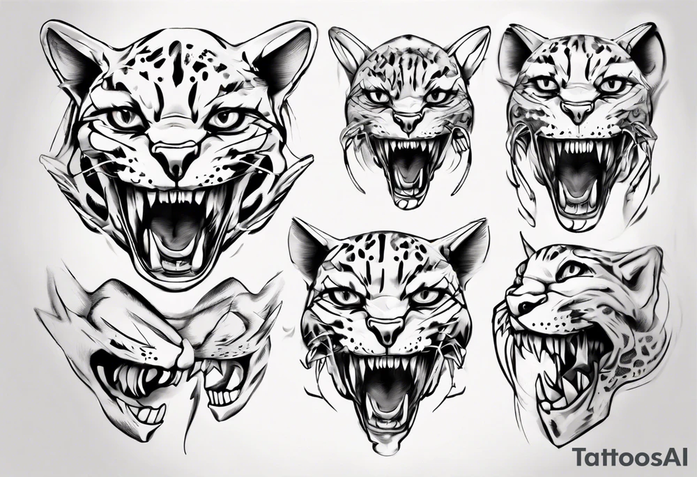 cybernetic ocelot teeth showing tattoo idea