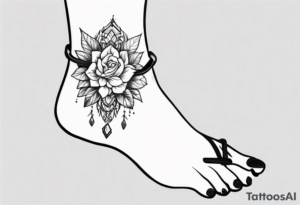 Ankle bracelet tattoo with feminine style and larger in the centre. Show on higher ankle tattoo idea
