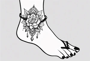 Ankle bracelet tattoo with feminine style and larger in the centre. Show on higher ankle tattoo idea