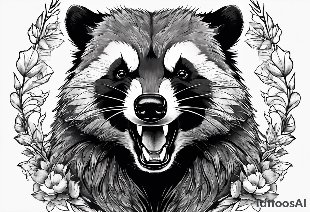 aggressive badger/wolverine with cute face and some quotes tattoo idea
