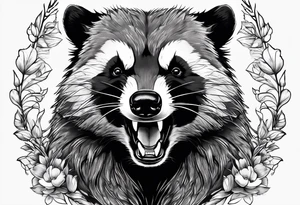 aggressive badger/wolverine with cute face and some quotes tattoo idea