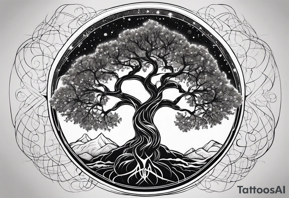 cosmic yggdrasil constellation tattoo idea