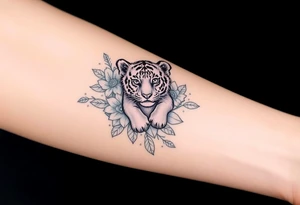 Floral tattoo with baby tiger in the flowers 🌺 tattoo idea