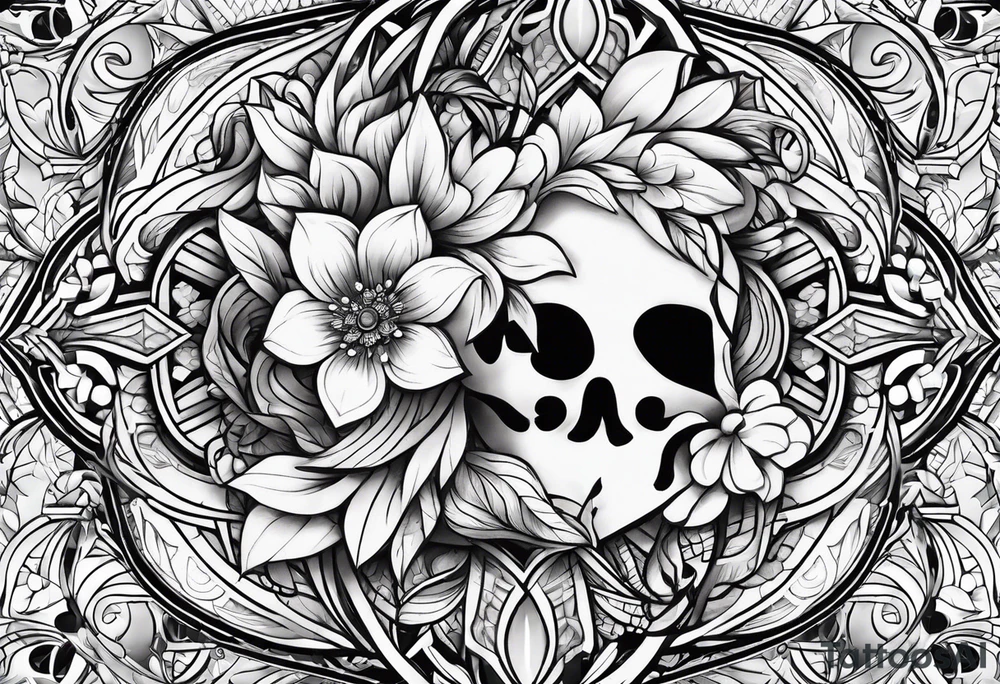 Shoulder cap floral geometric tattoo idea