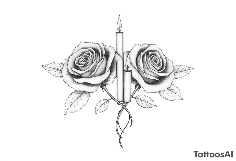 blue, Passed baby, two roses, two candles, hearts tattoo idea