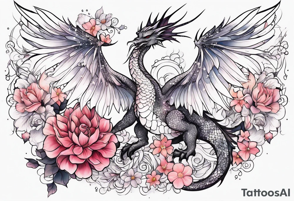 Constellation, wing , snow , cross , dragon female japan kawaii , flower tattoo idea