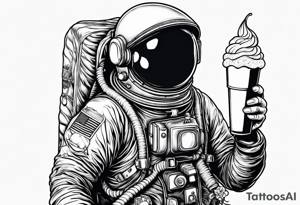 An astronaut eating an ice cream cone tattoo idea