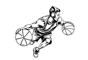 A guy dribbling a basketball with headphones on tattoo idea