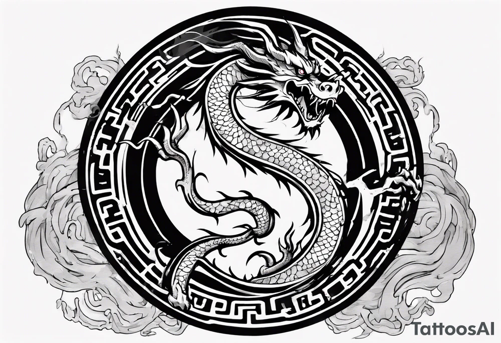 Chinese dragon in a circular shape with "02.03" written on its skin tattoo idea