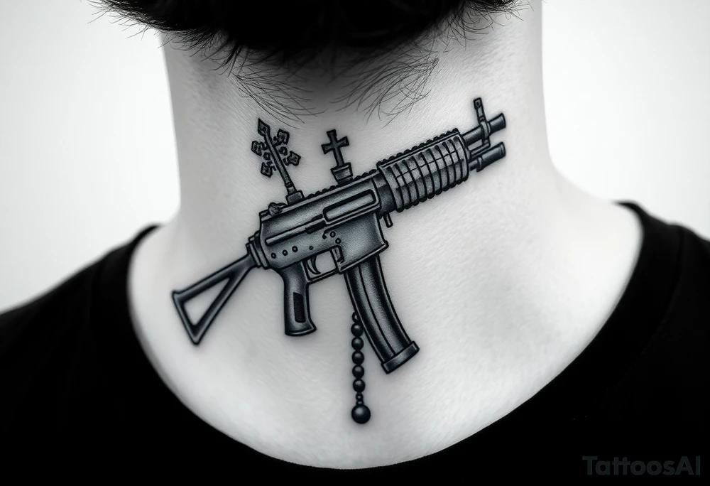 russian christian orthodox but in a AK47 style with a beaded orthodox thurible chain tattoo idea