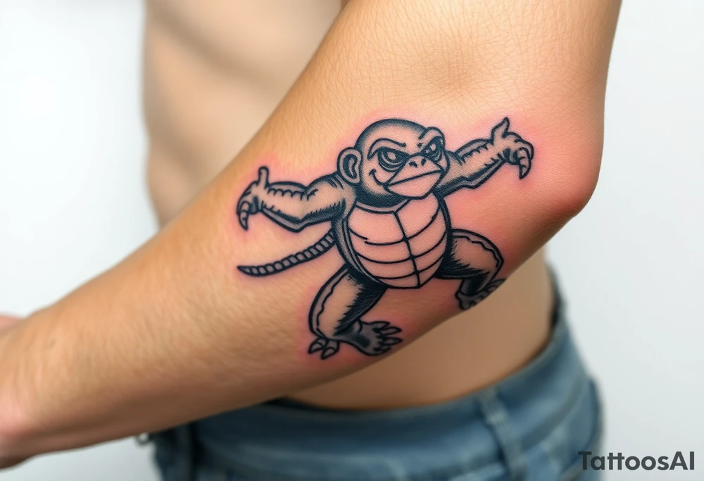 Flying ninja monkey turtle with color tattoo idea