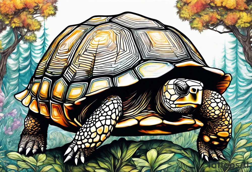 Realistic Tortoise with trees tattoo idea