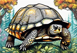 Realistic Tortoise with trees tattoo idea