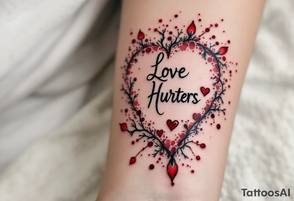 A heart with the words "Love Hurts" carved into it, with dark red ink resembling fresh wounds. tattoo idea