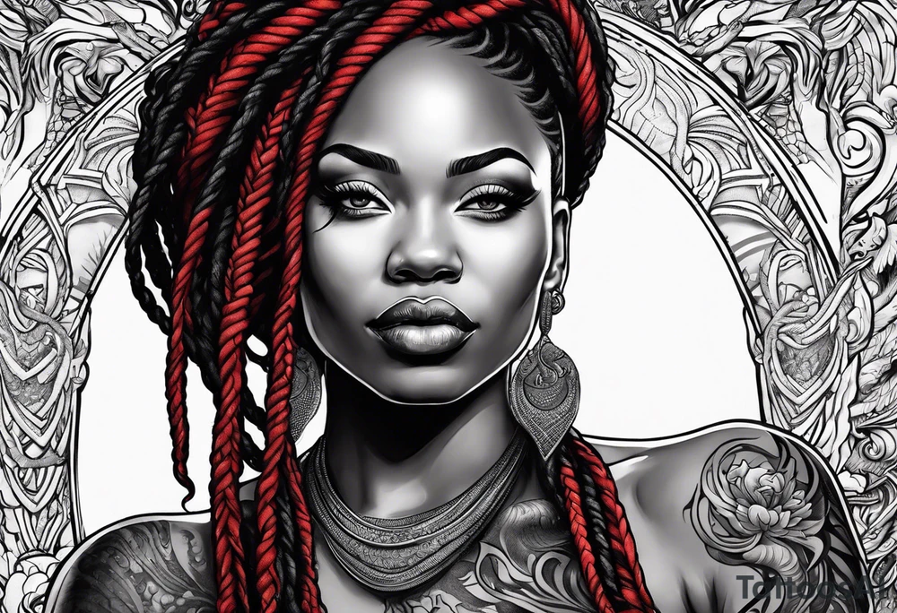 Black woman with locs and red dragon tattoo idea