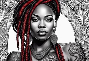 Black woman with locs and red dragon tattoo idea