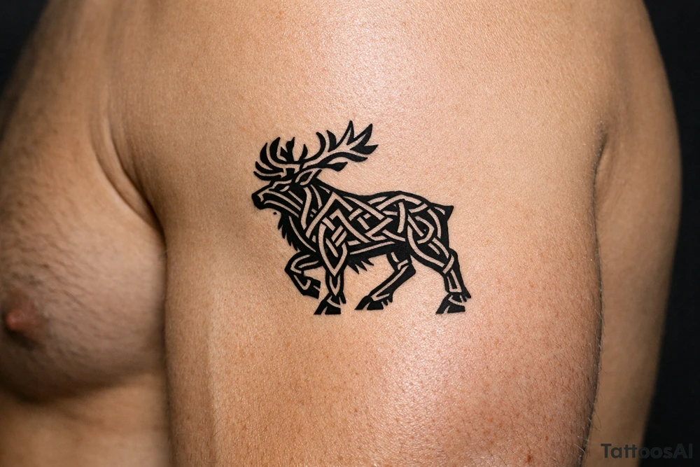Caribou in Norse knot work open line concept mammon style tattoo idea