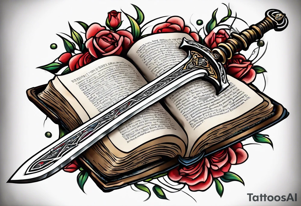 sword coming out of an open bible tattoo idea