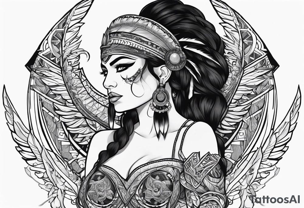 valkrye, kali, pirate, goddess, native american, looking right, left chest, wing tattoo idea