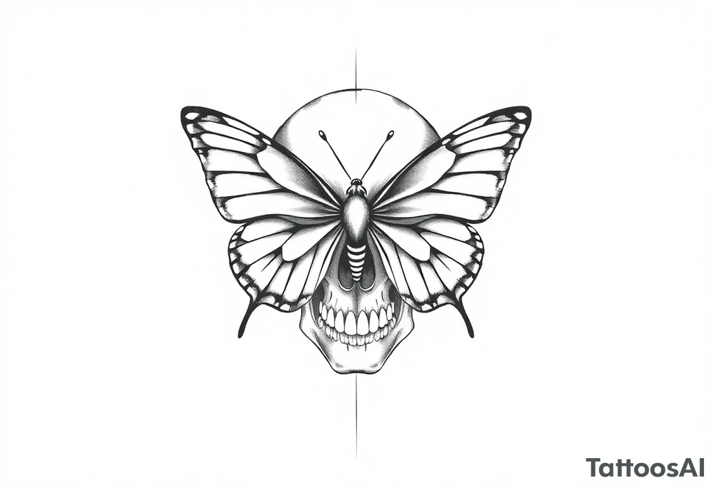 Butterfly infront of a skull tattoo idea
