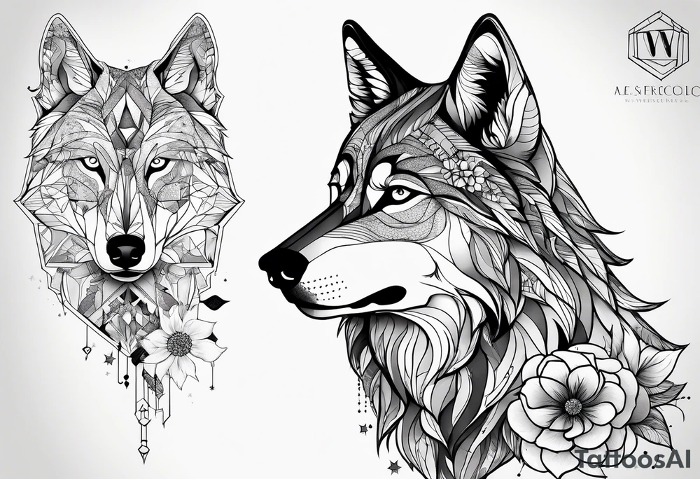 Constellation, animal wolf snow , géométric , flower tattoo idea