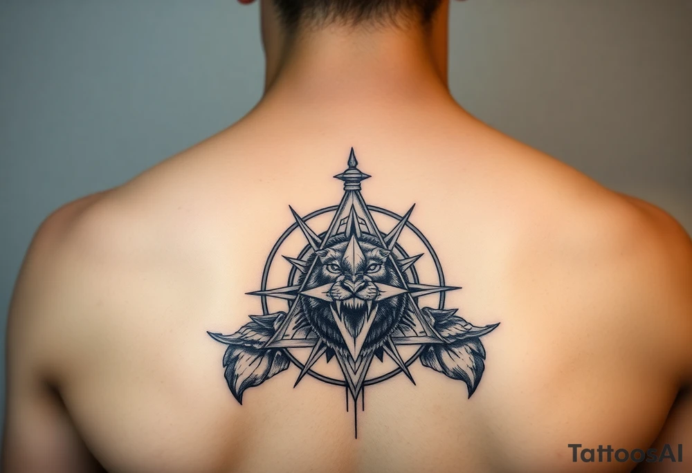 Compass lion pyramid tattoo idea