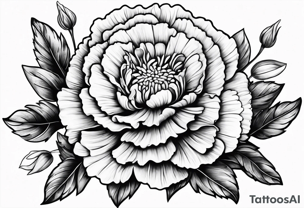 Top view flower arrangement of a carnation aster and violet tattoo idea