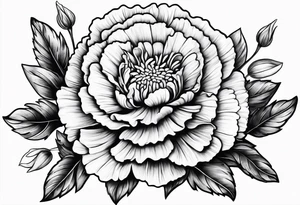 Top view flower arrangement of a carnation aster and violet tattoo idea