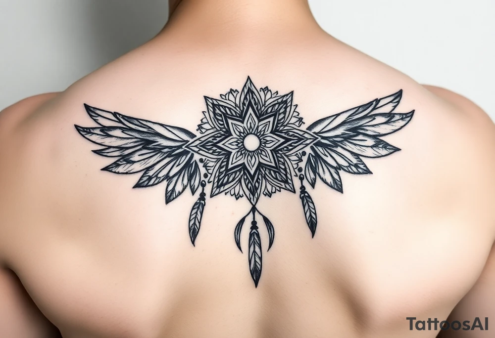 spiritual feathers ornamental mandala shaman tattoo idea